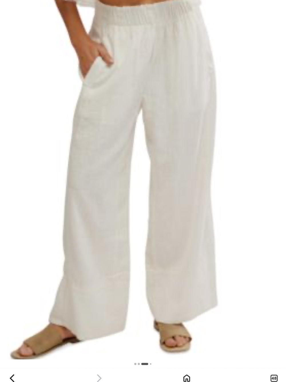 White Wide-Leg Elastic-Waist Pants linen NWOT small summer breezy flowy resort